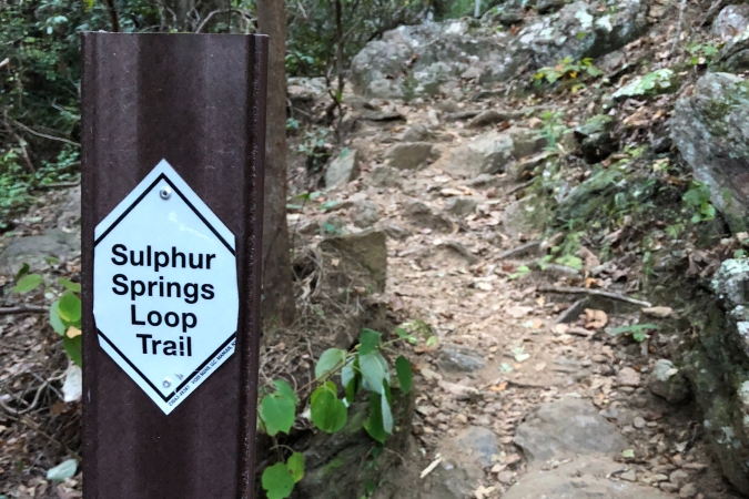 Sulphur Springs Trail sign at Paris Mountain State Park